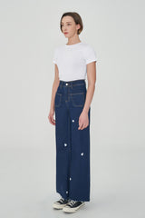 ワイドフィットハートシェープ刺繡ジーンズ/WIDE FIT HEART SHAPE EMBROIDERY JEAN [6887]