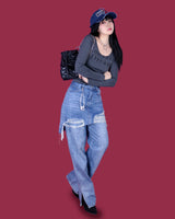 レイヤードスカートデニムパンツ / layered skirt denim pants