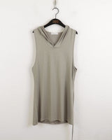 スクエアサイドストリングロングフードノースリーブシャツ / square side string long hooded sleeveless shirt