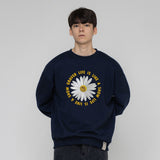 [UNISEX] Daisy Flower Circle Logo White Clip Sweatshirt (6688286605430)