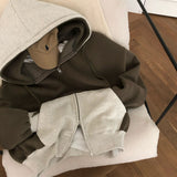[BELLIDE MADE] ツートーンウールボクシーフードジップアップ