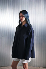 EARTH-COLOR PLEATS SHIRT (Deep Ocean) / アースカラープリーツシャツ