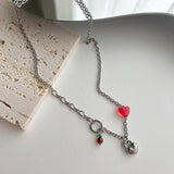 キッチーチェリービーズハートロックハンドメイドネックレス / chi Kitchee Cherry Beads Heart Lock Handmade Necklace
