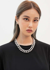 レーニンストーンキュービックチェーンネックレス_シルバー / Lenin Stone Cubic Chain Necklace(Copy) (6628150149238)