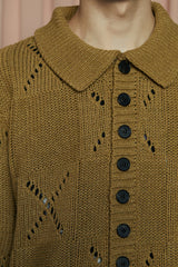 BUTTON ARGYLE KNIT JACKET / OLIVE