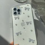Blue - Ribbon Pearl Phone Case Ribbon Tok Set_glitter
