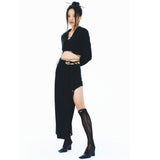 213-CHAIN&SLIT RIBBON SKIRT (6613729181814)