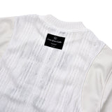 レザースリーブケーブルニットセーター/[UNISEX] Leather-Sleeve Cable-Knit Sweater (White)