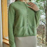 100%cashmere steel button pocket cardigan_olive green (6653780131958)