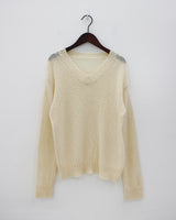 アルファシースルーVネックニット / Alpha see-through V-neck knit (4color)