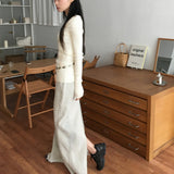 Pinter washed stitch cut mermaid denim long skirt
