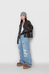 クロップレザーカーディガン / Crop leather cardigan