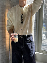 LMNラウンドネックケーブルカーディガン / LMN Round-Neck Cable Cardigan (9 colors)