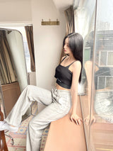 1008. One sleeve off crop T (2color)