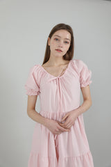 ロマンティックシャーリングロングワンピース / Romantic Shirring Long Onepiece Pink