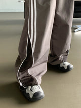 3ライン配色ツーウェイトラックロングワイドカーゴパンツ/ hata three-line coloring two-way track long wide cargo pants