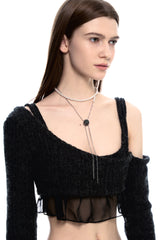 NO.478 [BLACK] サークルコードロックパールネックレス