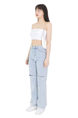 キュービックレタリングロゴチューブトップブラトップ/cubic lettering logo tube bra top (white)