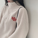 Dow Red Heart Oversized Fit Half Zip-Up Fleece Sweatshirt (3 colors)