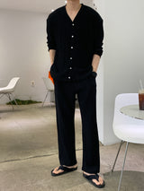 ニューゲントオーシャンアイスプリーツセットアップロングワイドパンツ / New Gent Ocean Ice Pleats Set-up Long Wide Pants (2 colors)