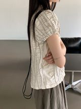 シャーリングパフ半袖ジップアップジャケット /Stella coloring shirring puff short-sleeve zip-up jacket