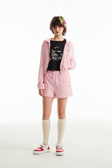チェリークロップテリーフーディージップアップ／CHERRY CROP TERRY HOODIE ZIP UP [SALMON PINK]