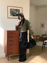 Chinco Green Striped Strap Crop Long Sleeve Cardigan