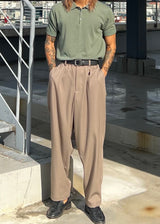 One-Tuck Span Waistband Thong Slacks 3COLOR