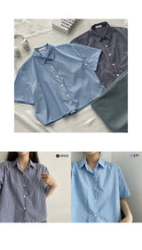 ぺニングストライプクロップドシャツ / Penning Striped Cropped Shirt Shirt