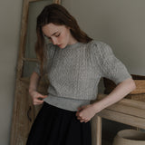 Cable Puff Sleeve Knit - Gray
