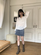 ツカダメージブラシウォッシングミニデニムスカート/Tsuka Damage Brush Washing Mini Denim Skirt