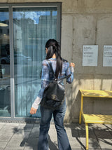 Denim see-through long sleeve top