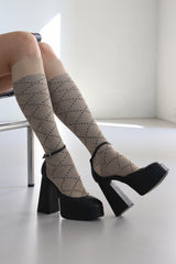 shiny pattern knee socks