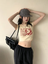 チャカレッドプリントクロップ半袖Tシャツ / Chaka Red Printed Cropped Short Sleeve T-Shirt
