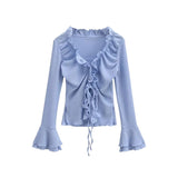 Frill shirring strap blouse