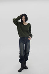 テビパフVネックニット/Tebi Puff V-neck Knit (4color)