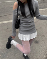 Button pleated skirt pants