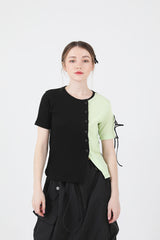 スリットリボンハーフスリーブTシャツ / Slit Ribbon Half-Sleeve T-shirt Green