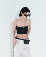 ローエッジボタンチューブトップ / Raw Edge Button Tube Top _ Black