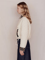 Stripe Patched Quilting Jacket (Ivory)
