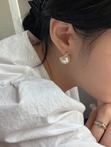 [92.5silver] ビッグクリップパールピアス
