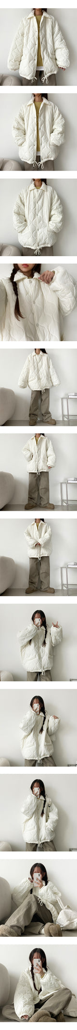[Fluffy Lining] Nemon Wang Boxy String Quilting Collar Padded Jumper