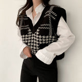 Houndstooth V-Neck Knit Vest