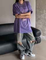 (UNISEX) ダメージチェッカーワイド デニム