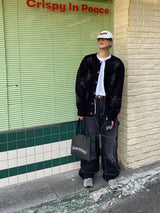 No.0372 double knee black denim wide PT
