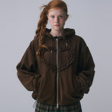 FRILL HEART HOODIE, BROWN