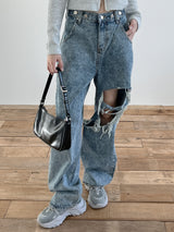 ストーンウォッシュッドスプリットデニムパンツ/no.1110 Stone Washed Split Denim Pants