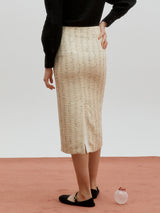 Tweed back slit skirt - Custard yellow (6682214105206)