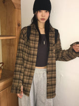 Gaten brushed check long-sleeved shirt