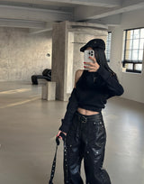 coated leather wide pants